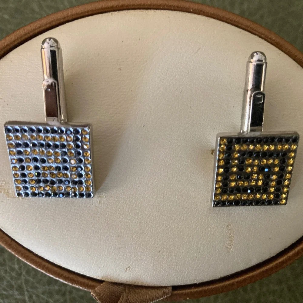 Vintage SL Designs Cufflinks NOS Boxed – Black & Topaz Geometric Rhinestone